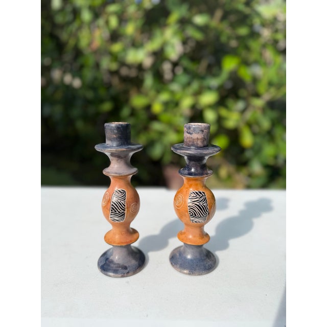 Vintage Postmodern Carved Soapstone Candlesticks , a Pair For Sale - Image 9 of 11