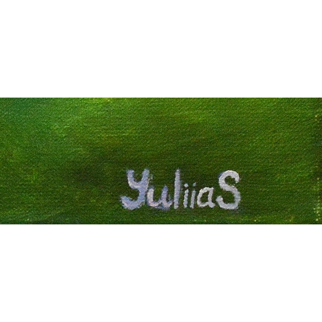 Yulias, Vibrant Betta. Contemporary oil painting on canvas depicting a vibrant blue betta fish with large, flowing fins...