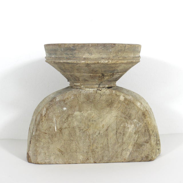 Vintage Indian carved wood seed sorter turned into a candleholder. Great character on this. There are chips, cracks,...