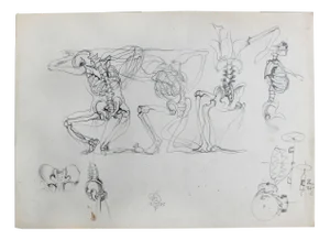 Franciszek Starowieyski, Skeletons, Drawing on Paper, 1975