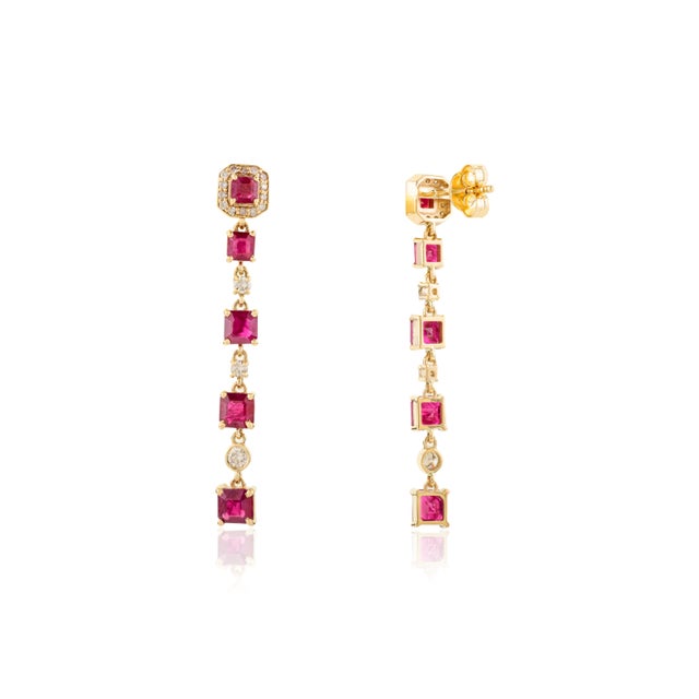 Not Yet Made - Made To Order Natural Ruby Diamond Statement Earrings in 14k Yellow Gold - A Pair For Sale - Image 5 of 8