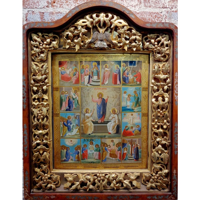 Mediterranean 18th Century Russian Icon in Mahogany Shadow Box For Sale - Image 3 of 12
