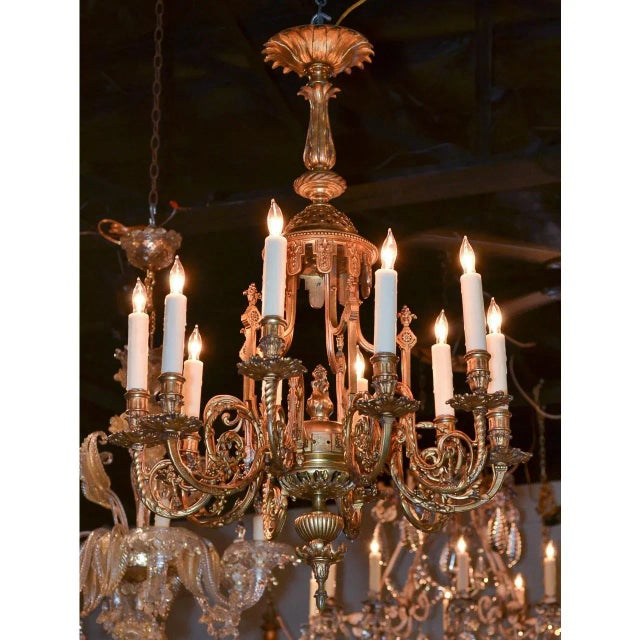 1940s French Bronze Chandelier For Sale - Image 4 of 8