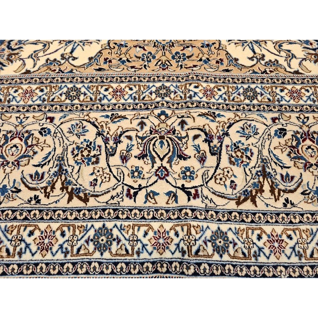 Vintage Exceptionally Fine Persian Nain Area Rug, Hand-Knotted Wool & Silk, Floral Pattern, 7x11, Ivory & Blue For Sale - Image 18 of 18