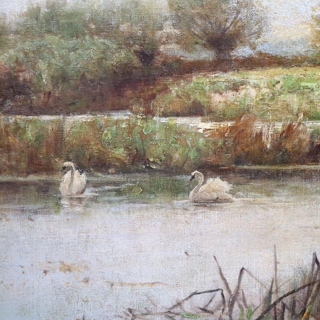 Landscape with Swans, Oil Painting on Canvas, 19th Century, Framed For Sale - Image 10 of 16