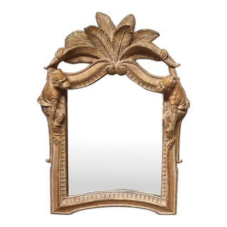 1980s Carved Wood Monkey & Palm Frond Wall Mirror For Sale