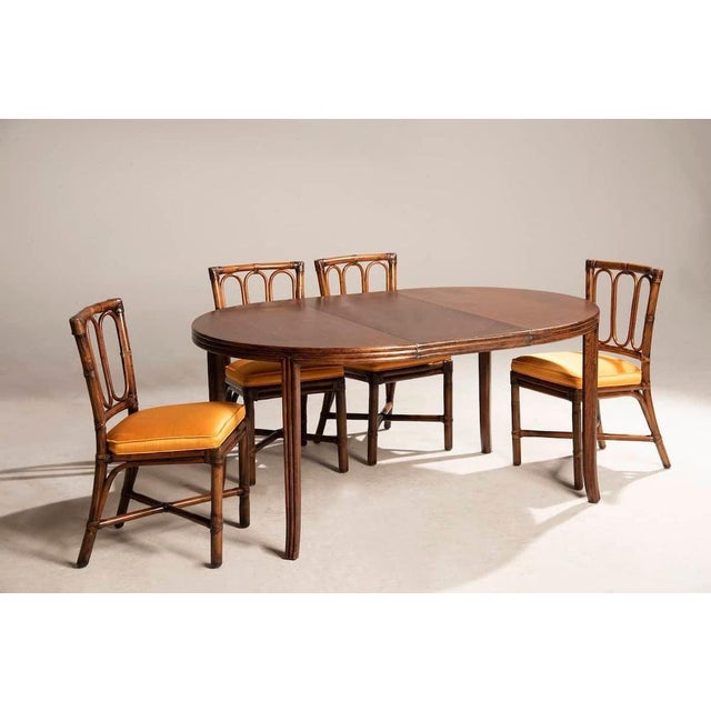 Brown Wood Extendable Round Table and Rattan Chairs from Mc Guire, 1970s, Set of 5 For Sale - Image 8 of 18