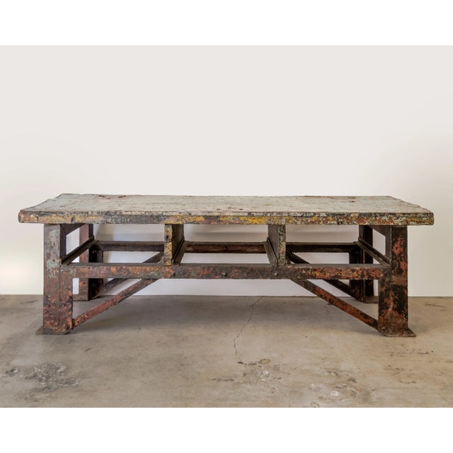 Metal Mid 20th Century Metal Clad Wood + Steel Industrial Table For Sale - Image 7 of 7