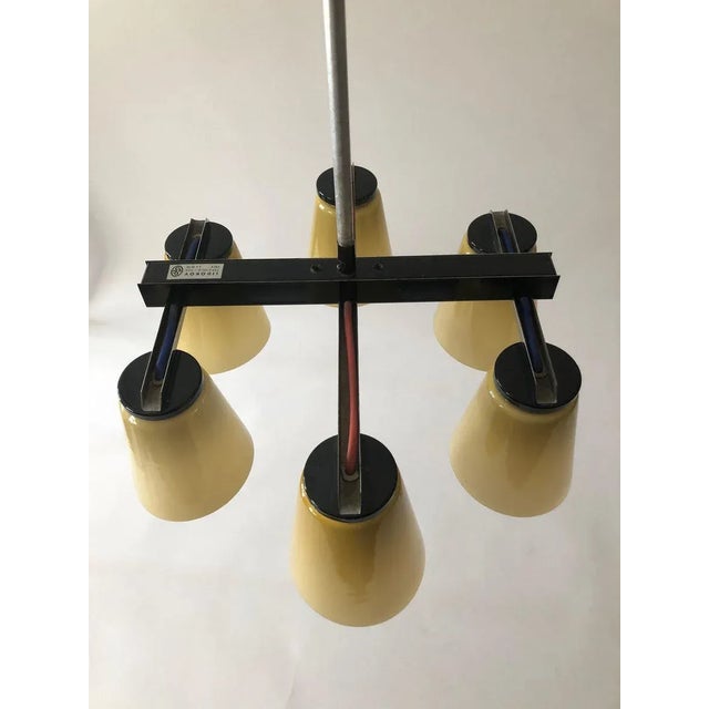 Ceiling Lamp with 6 Handmade Opaline Glass Shades from Lidokov, 1950s For Sale - Image 6 of 11