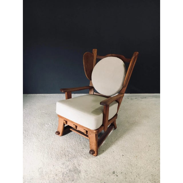 Mid-Century Modern Brutalist Oak Wingback Lounge Chair, Netherlands, 1950s For Sale - Image 3 of 18