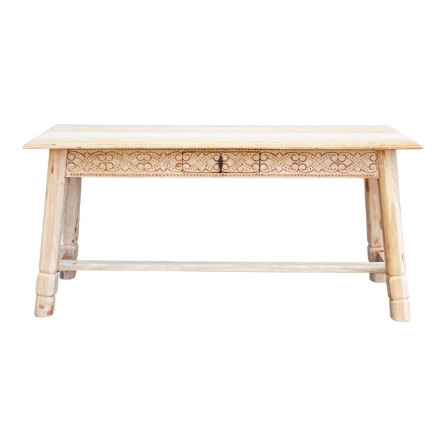 Bleached Carved Tavern Console Table For Sale