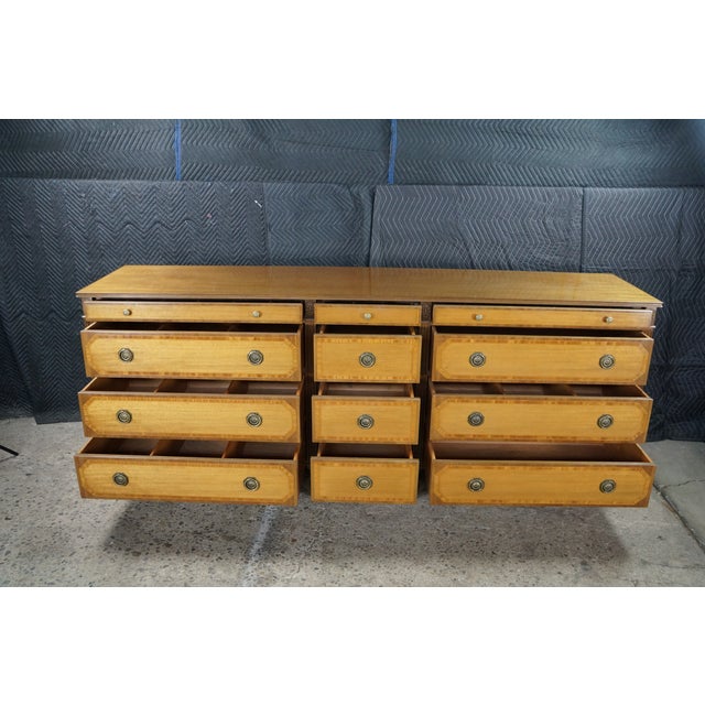 Vintage Kittinger American Federal Style Mahogany & Satinwood Triple Dresser 87" For Sale - Image 12 of 18