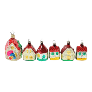 1950s European Cottage House Glass Christmas Ornaments – Hand Painted – Set of 6