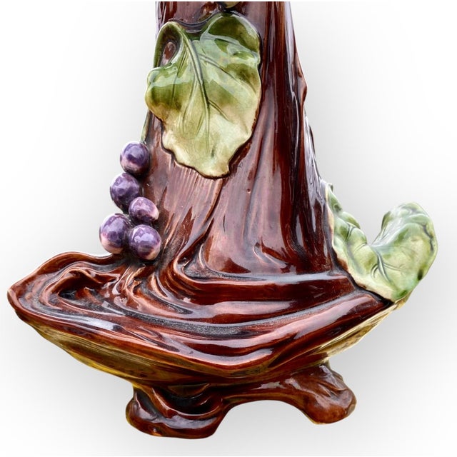 An Art Nouveau Plums Design Majolica Amphora Vase For Sale - Image 6 of 17