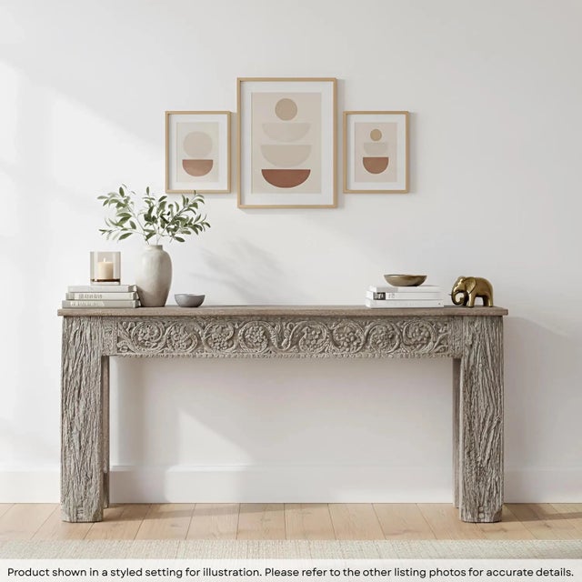 Dimensions: 62" W x 15" D x 31" H This piece utilizes old architectural elements, re-claimed woods and is handcrafted by...