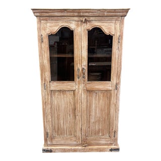 Rustic Style Distressed Wood Vitrine Cabinet For Sale