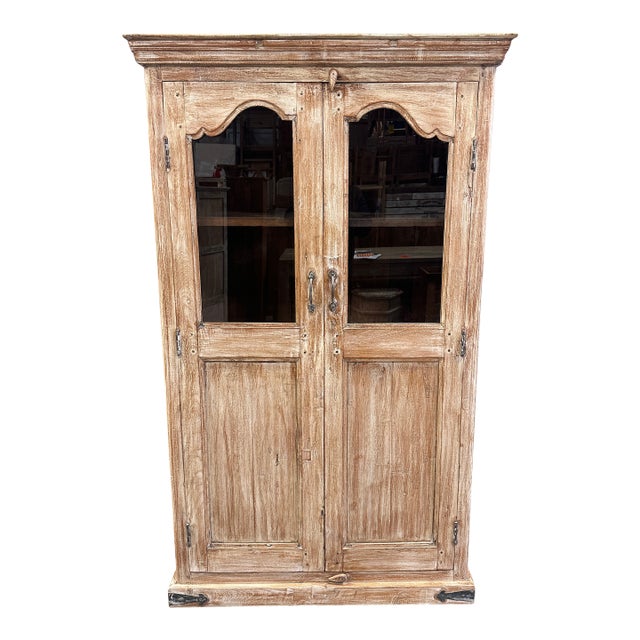 Rustic Style Distressed Wood Vitrine Cabinet For Sale