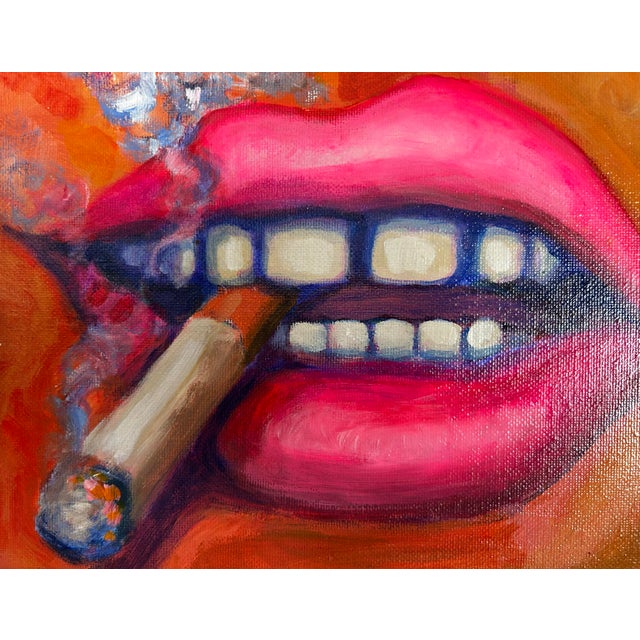 Original Pop Art Painting of Hot Pink Smoking Lips by Alex McCay For Sale - Image 4 of 6