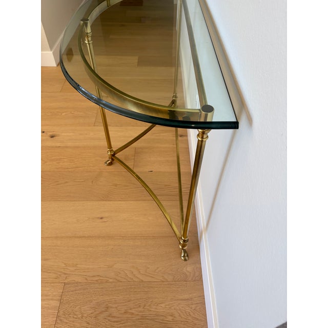 Vintage Italian Brass and Glass Demi-Lune Console Table For Sale - Image 15 of 18