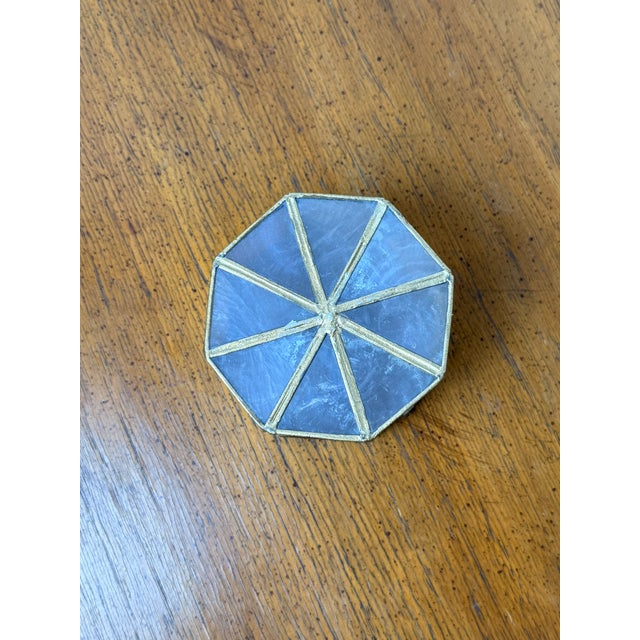 Vintage Shell Type Material Trinket Box With Brass Trim - Octagon Shape For Sale - Image 9 of 9