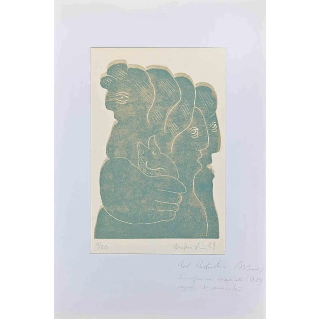 Mid-Century Modern Axel Hartenstein, Figures, Original Linocut, Mid 20th-Century For Sale - Image 3 of 3