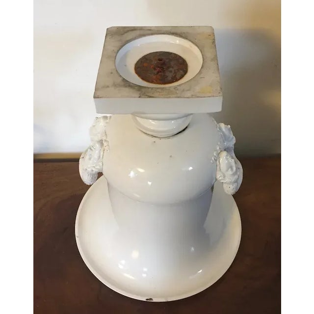 Neoclassical Antique Early 19th Century French Empire Porcelain Campagna Urn with Mask Handles For Sale - Image 3 of 13