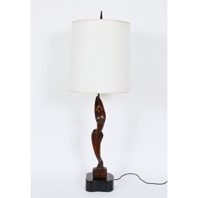 Yasha Heifetz 1950s Tall Yasha Heifetz Mahogany Figural Table Lamp For Sale - Image 4 of 13