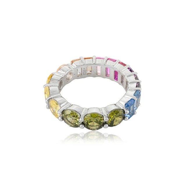 Not Yet Made - Made To Order Rainbow Gemstone Eternity Band in Sterling Silver - Multi-Color Gemstone Ring Size 8 For Sale - Image 5 of 14