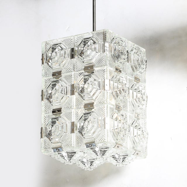 Mid-Century Modern Mid-Century Glass & Chrome Fitted Rectangular Pendant Chandelier by Kinkeldey For Sale - Image 3 of 18