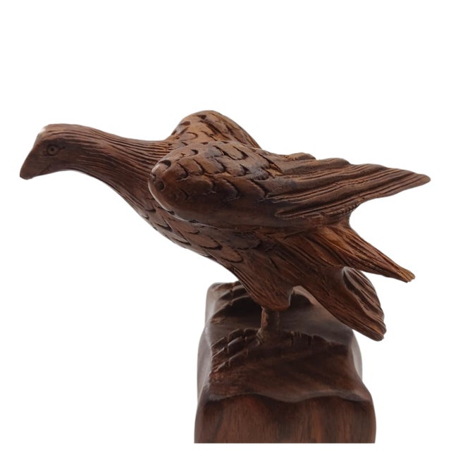 1970s Bohemian Traditional Farmhouse Hand Carved Wood Eagle For Sale In Miami - Image 6 of 6