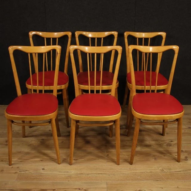 Italian Exotic Wood and Faux Leather Lounge Chairs, 1960s, Set of 6 For Sale - Image 12 of 13