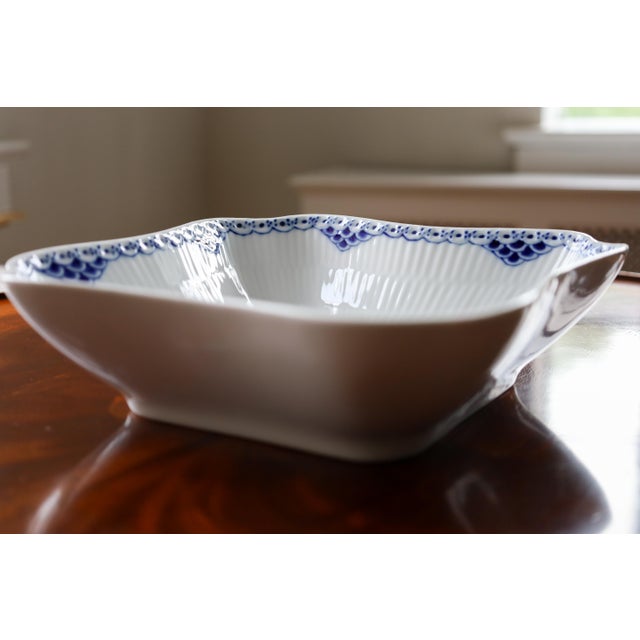 An exquisite, first-quality vintage porcelain square serving bowl from Royal Copenhagen's iconic Princess collection....
