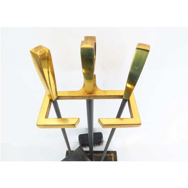 Art Deco Vintage Art Deco Inspired Solid Brass and Iron 4-Piece Fireplace Tool Set For Sale - Image 3 of 13
