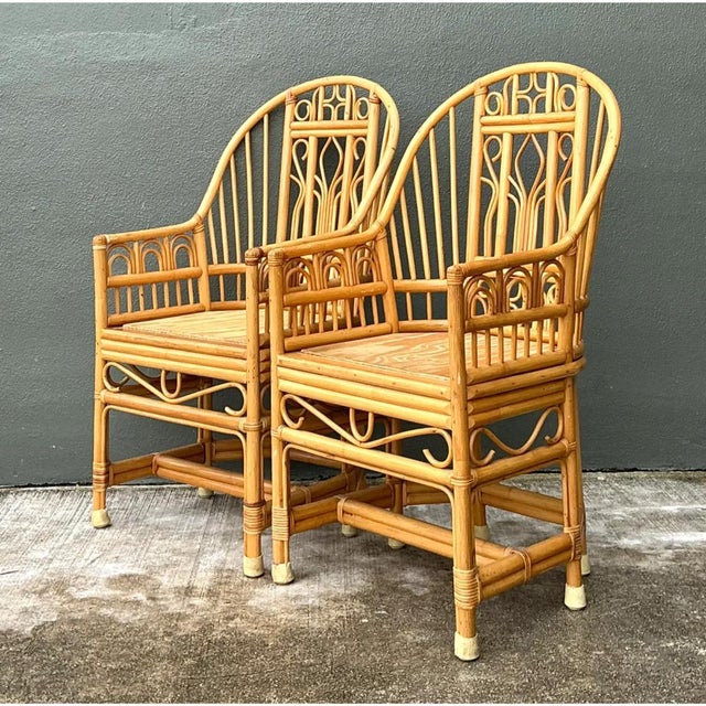 Late 20th Century Vintage Rattan Brighton Pavillion High Back Rattan Chairs - A Pair For Sale - Image 5 of 12