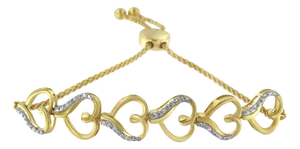 14K Yellow Gold Plated .925 Sterling Silver Diamond Accent Heart Link Bolo Bracelet (H-I Color, I2-I3 Clarity)