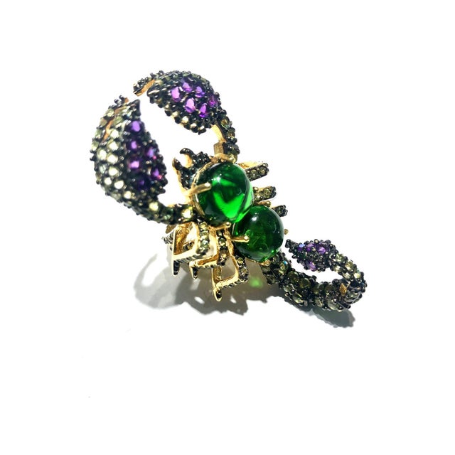 Early 21st Century Bochic "Orient" Green Diopside, Sapphire & Peridot Ring Set 18K Gold&Silver For Sale - Image 5 of 18