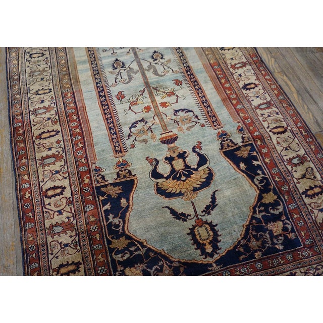Late 19th Century 1870s Ivory Geometric Hand Knotted Antique Nw Persian Heriz Rug 4' X 6' Silk Carpet For Sale - Image 5 of 6