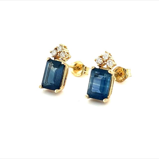 Metal Natural Sapphire Diamond Earrings 14k Gold 2.14 TCW Certified For Sale - Image 7 of 11