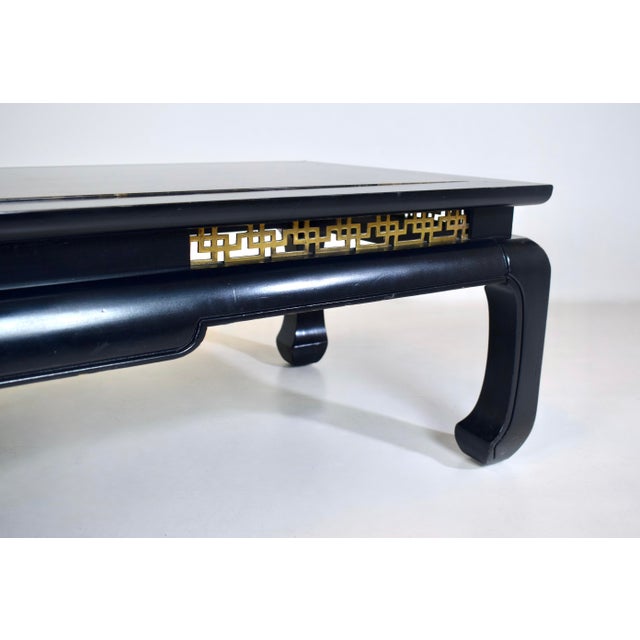 Early 20th Century Ming Style Coffee Table, Black Lacquered Wood, Brass Fretwork, Usa For Sale - Image 5 of 9