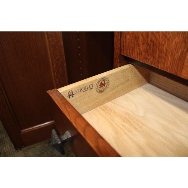 Mission Stickley Mission Collection Harvey Ellis Inlaid Oak Fall Front Bookcase For Sale - Image 3 of 5