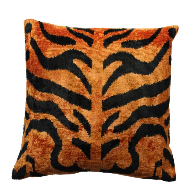 Contemporary Tiger Print Silk Velvet Handmade Pillow For Sale - Image 10 of 10