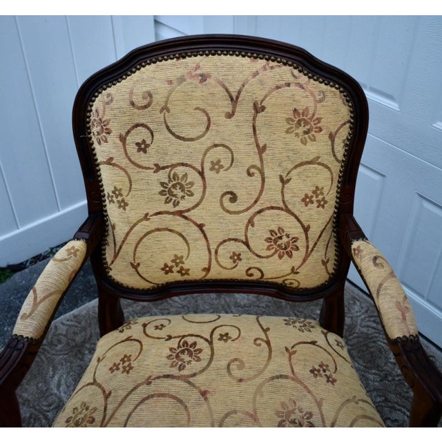1980s Vintage Carved French Style Bergere Type Chair For Sale - Image 5 of 12