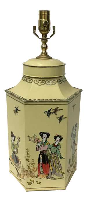 English Export Hexagon Chinoiserie Tea Canister Lamp