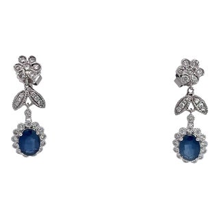 Sapphire Drop Earrings With Diamond Surround 18k - 2 Pieces For Sale