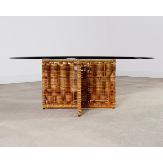 Wood Italian Organic Modern Rattan Wicker Glass Top Cocktail Table For Sale - Image 7 of 17