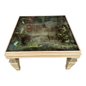 Square Asian Style Hand-Painted Mirrored Coffee Table