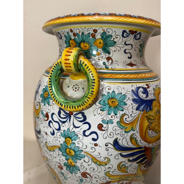 Monumental Antique Handmade Italian Majolica Painted Terracotta Gp Pottery Vase For Sale - Image 13 of 17
