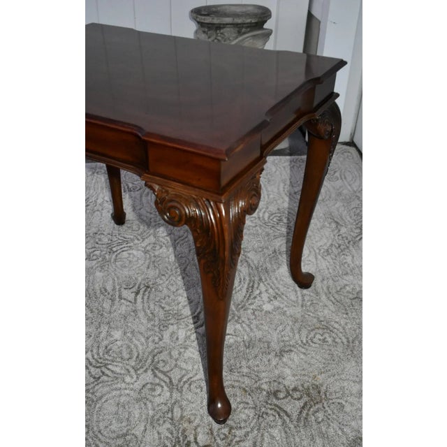 Queen Anne Ethan Allen Burl Mahogany Table Vintage Queen Anne Side Carved Claw Foot For Sale - Image 3 of 12