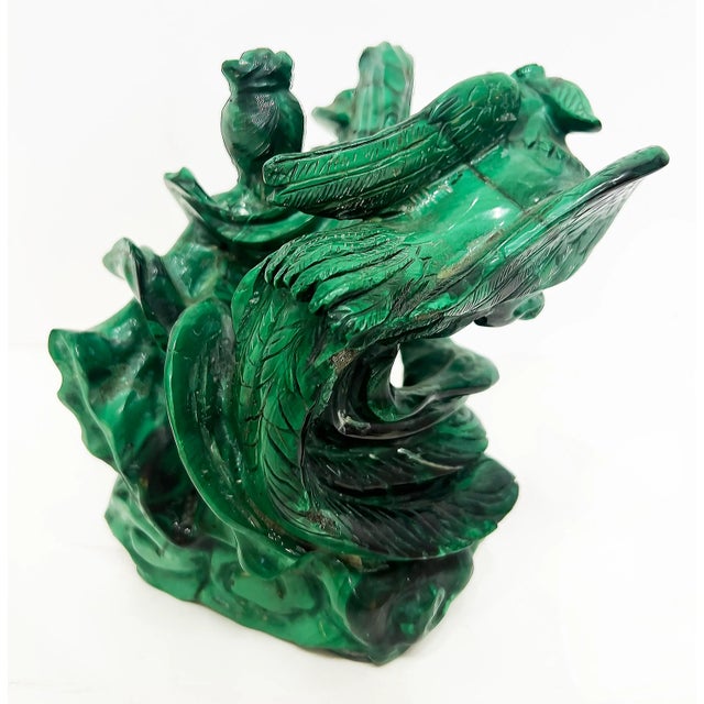 Vintage Chinese Carved Malachite Guan Yin Statue, Phoenix Bird Offered for sale is a Chinese hand-carved malachite figure...