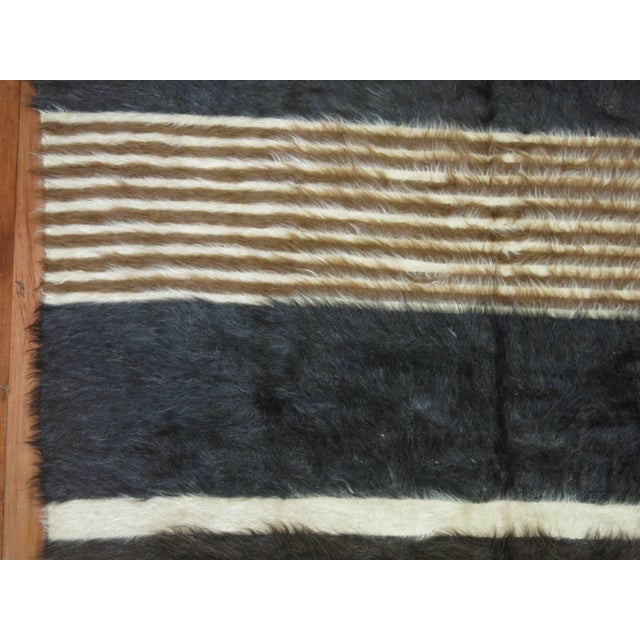 Black Gray Brown Ivory Plush Organic Vintage Mohair Wool Rug For Sale In New York - Image 6 of 6
